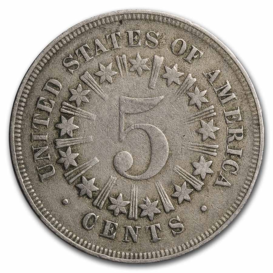 1867 Shield Nickel w/Rays Fine