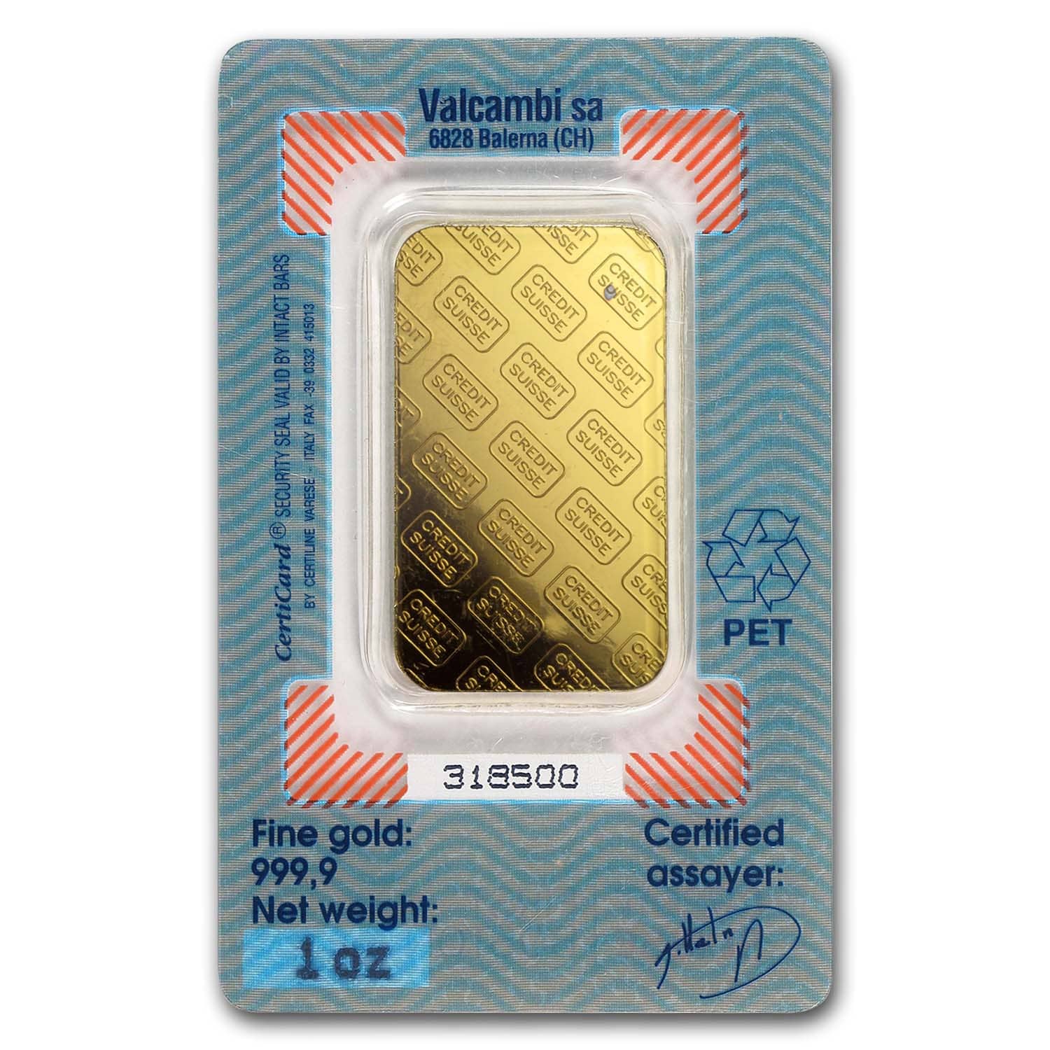 1 oz Gold Bar - Credit Suisse (Boston, Vintage Assay)