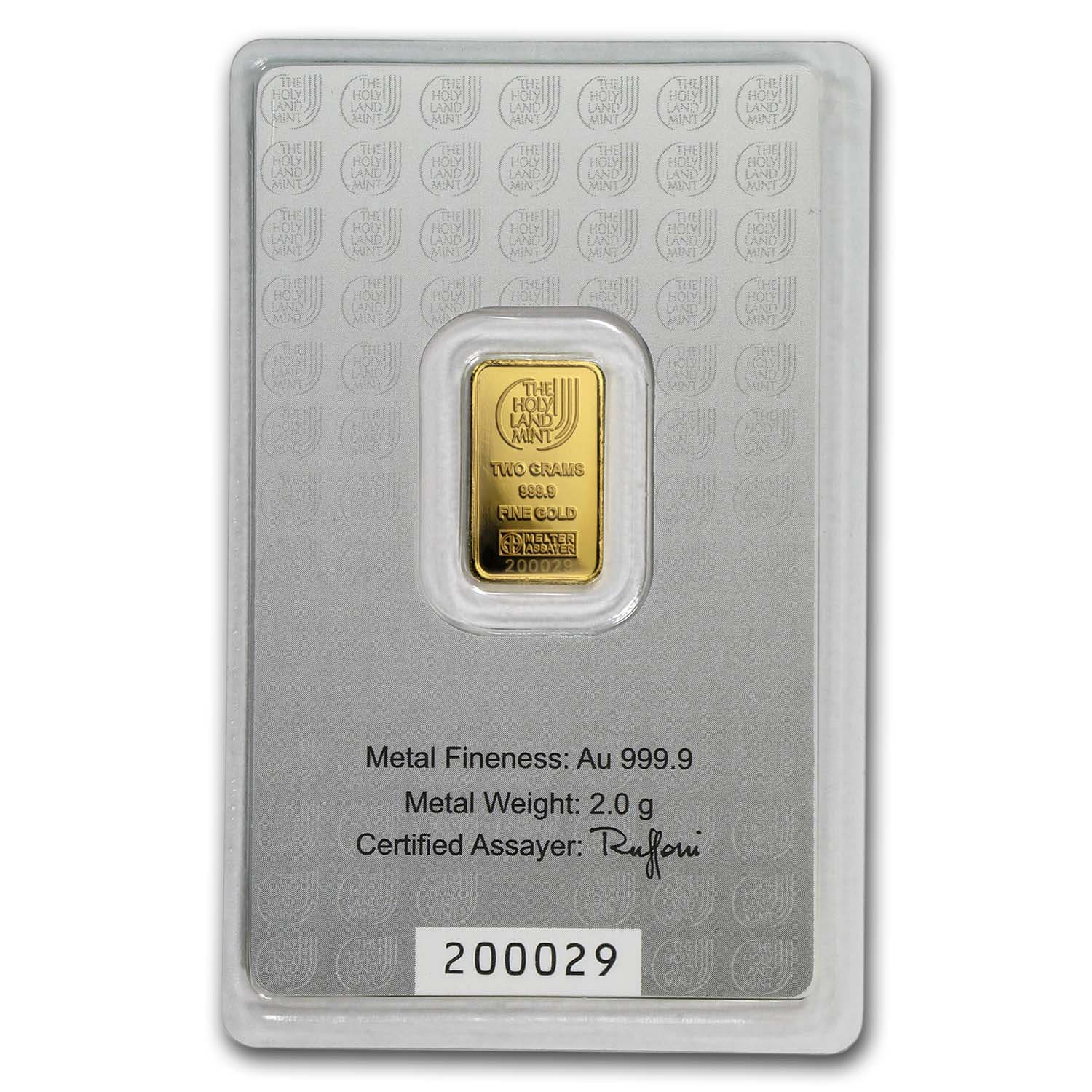 2 gram Gold Bar - Holy Land Mint Dove of Peace (In Assay)
