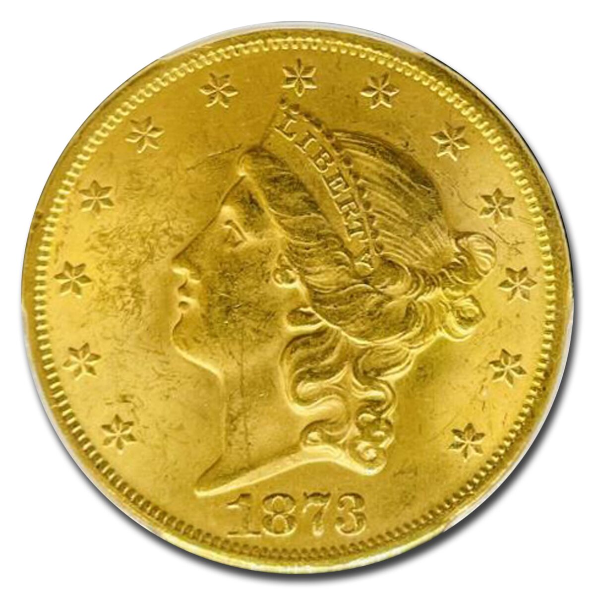 1873 $20 Liberty Gold Double Eagle Open 3 MS-63 PCGS