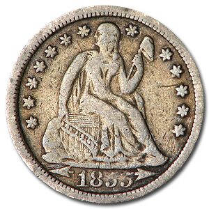 1855 Liberty Seated Dime w/Arrows VF