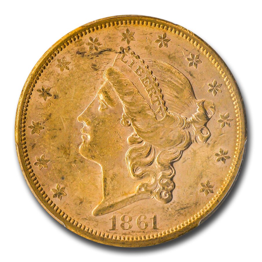 1861-S $20 Liberty Gold Double Eagle AU-58 PCGS