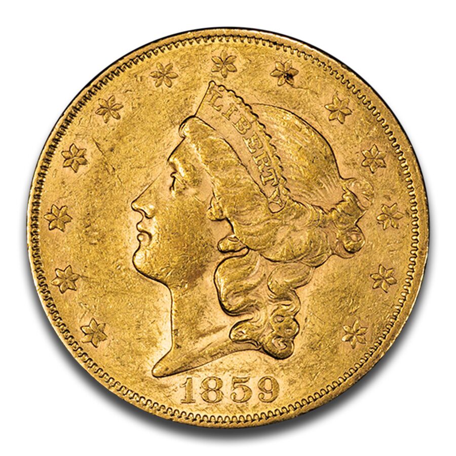 1859 $20 Liberty Gold Double Eagle AU-55 PCGS
