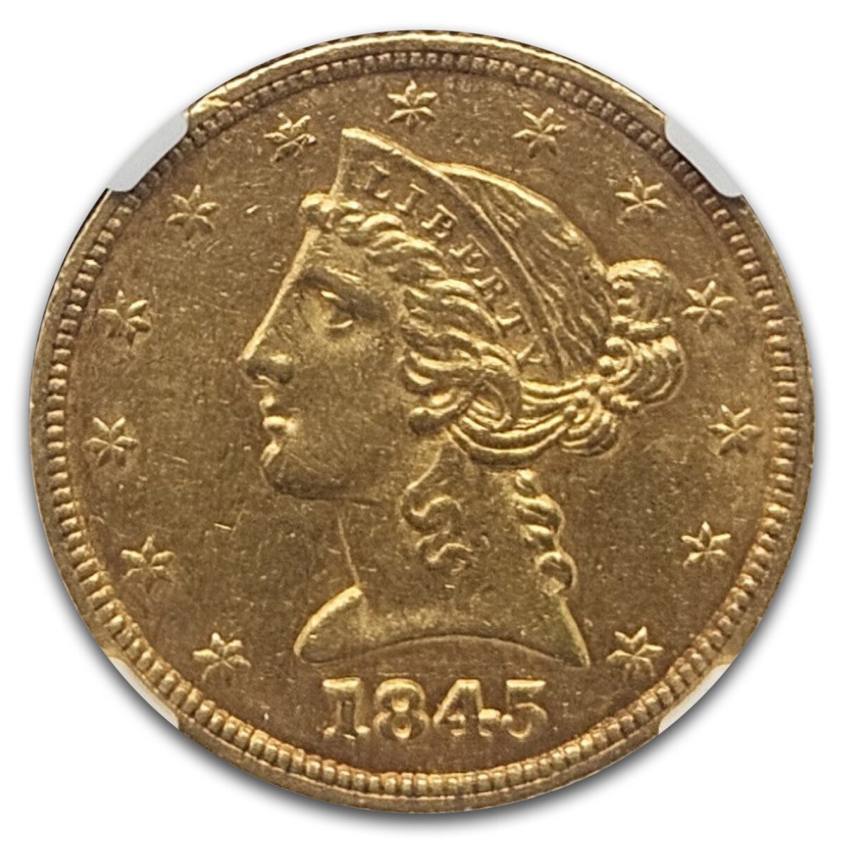 1845 $5 Liberty Gold Half Eagle AU-58 NGC