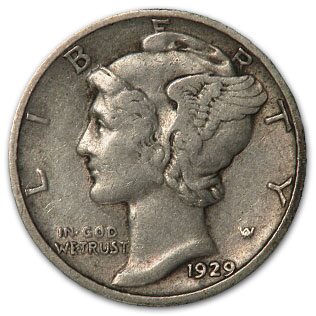 1929 Mercury Dime XF