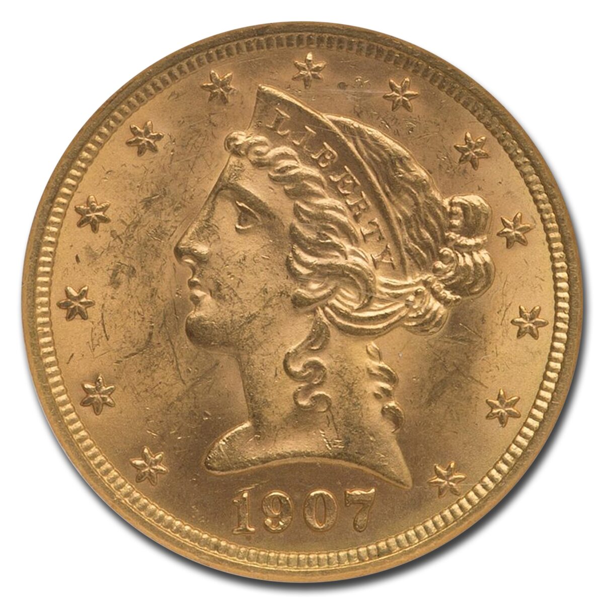 1907-D $5 Liberty Gold Half Eagle MS-64 NGC