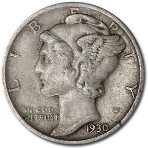 1930 Mercury Dime XF