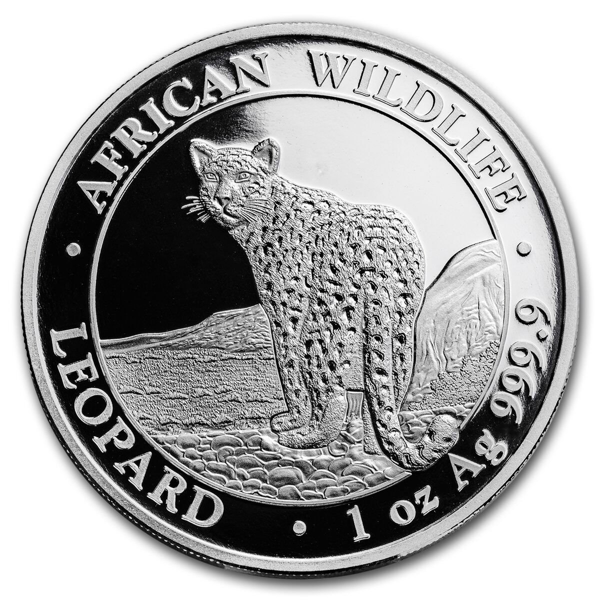 2018 Somalia 1 oz Silver African Wildlife Leopard BU