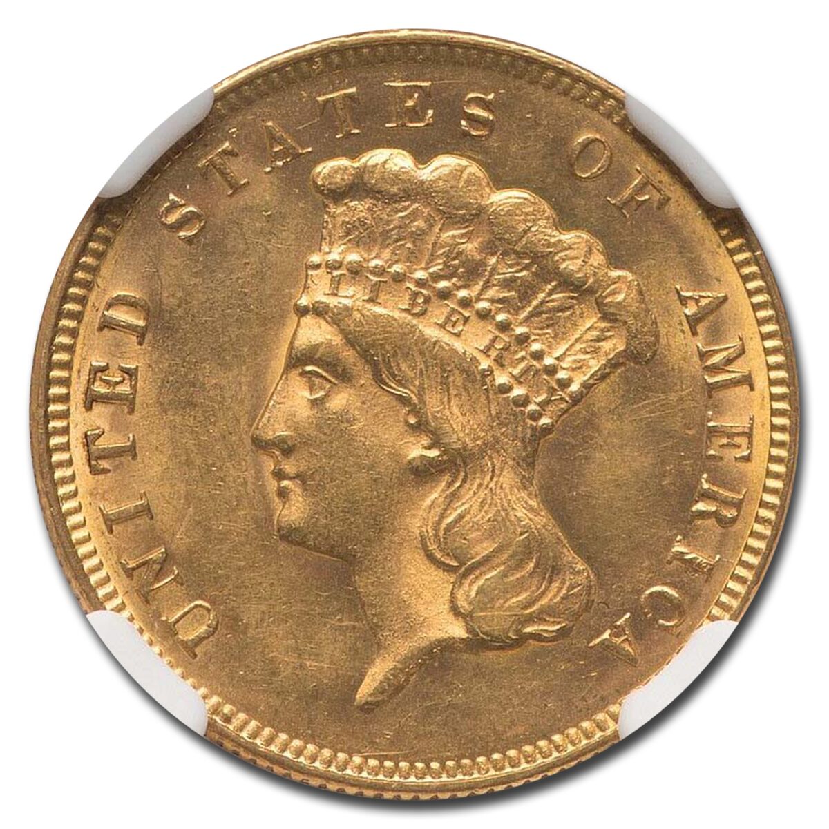 1874 $3 Gold Princess MS-63 NGC