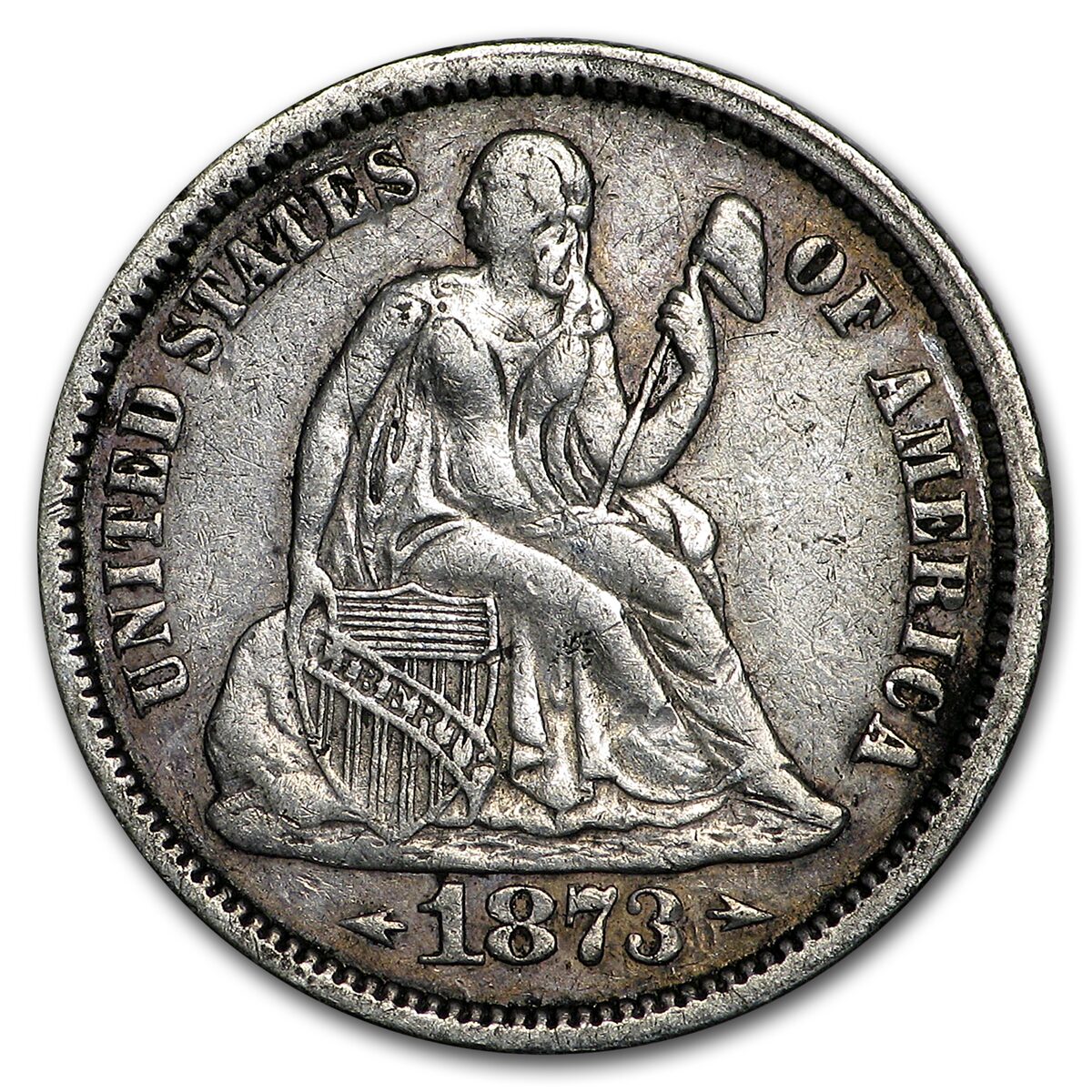 1873 Liberty Seated Dime w/Arrows XF