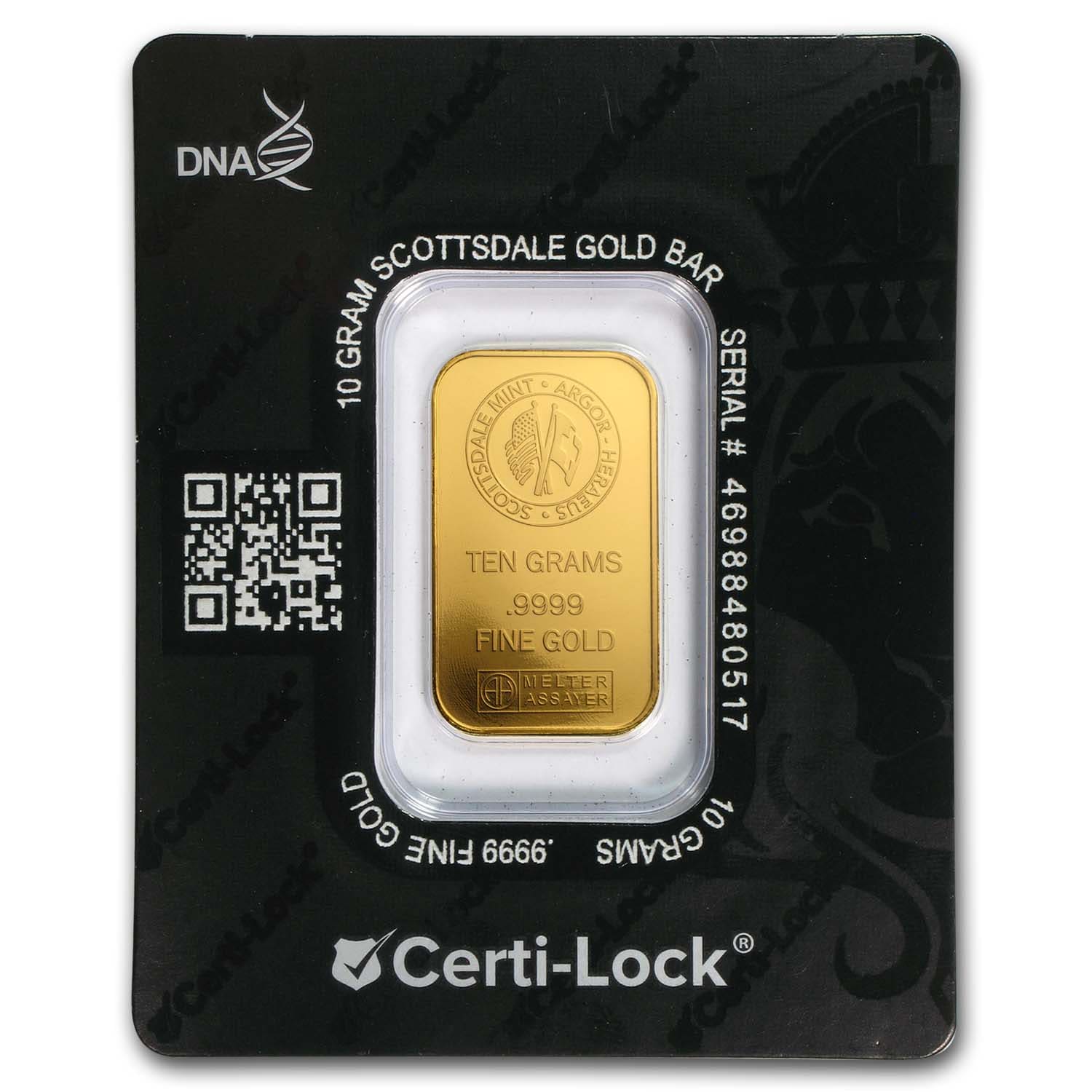 10 gram Gold Bar - Scottsdale Mint (In Certi-Lock® Assay, Black)