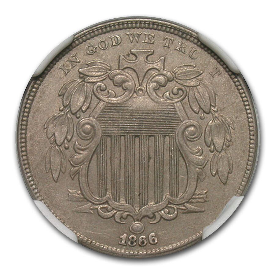 1866 Shield Nickel AU-55 NGC (Rays)