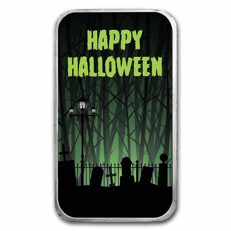 1 oz Silver Colorized Bar - APMEX (Happy Halloween "Graveyard")