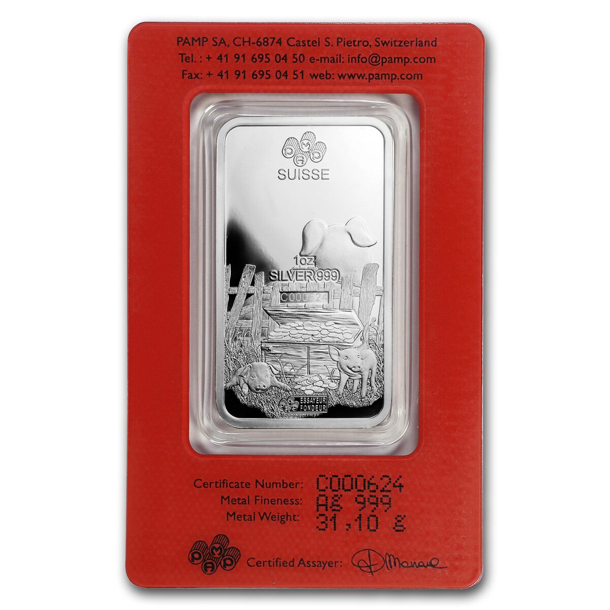 1 oz Silver Bar - PAMP Suisse (Year of the Pig)