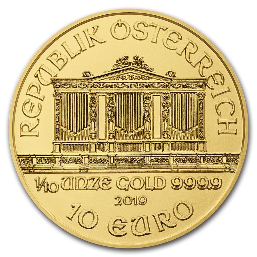 2019 Austria 1/10 oz Gold Philharmonic BU
