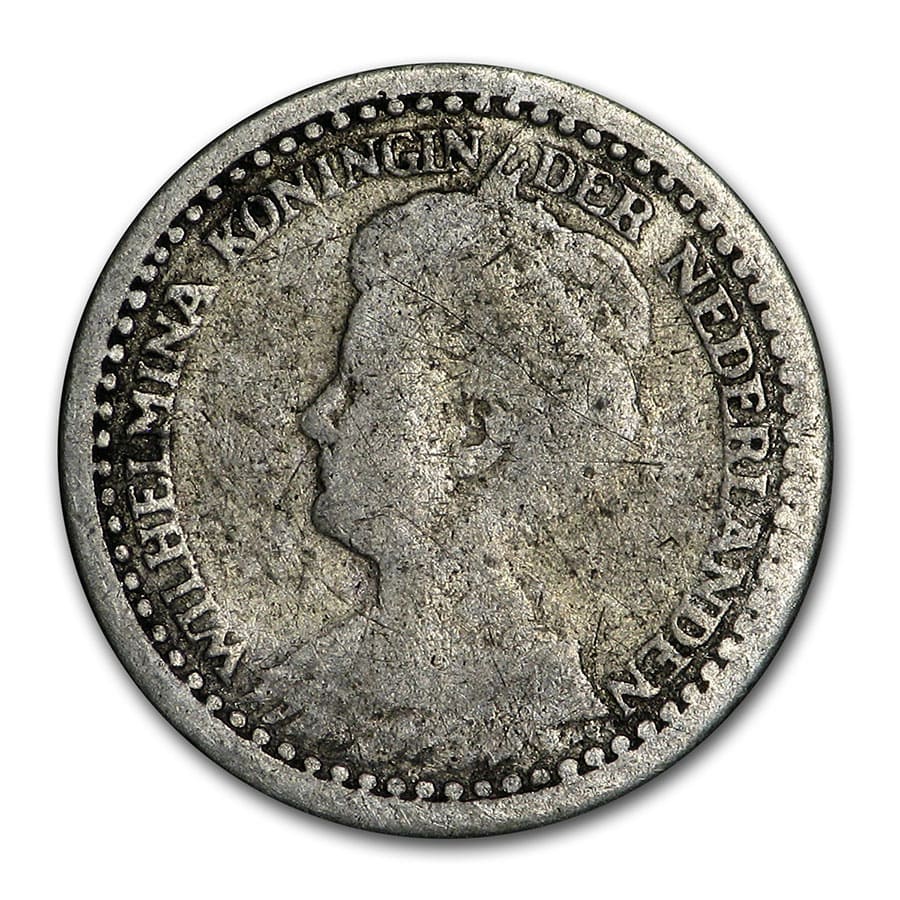 1910-1925 Netherlands Silver 10 Cents Wilhelmina Avg Circ
