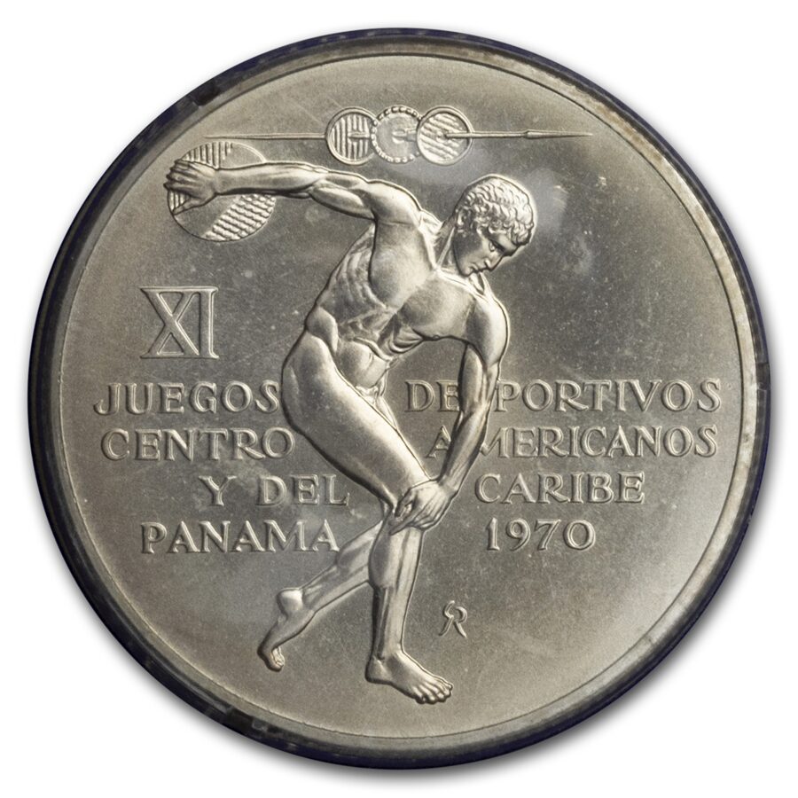 1970 Panama Silver 5 Balboas CAC Games AU