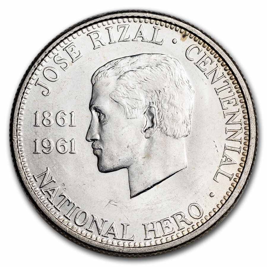 1961 Philippines Silver 1/2 Peso Dr. Jose Rizal Centennial BU
