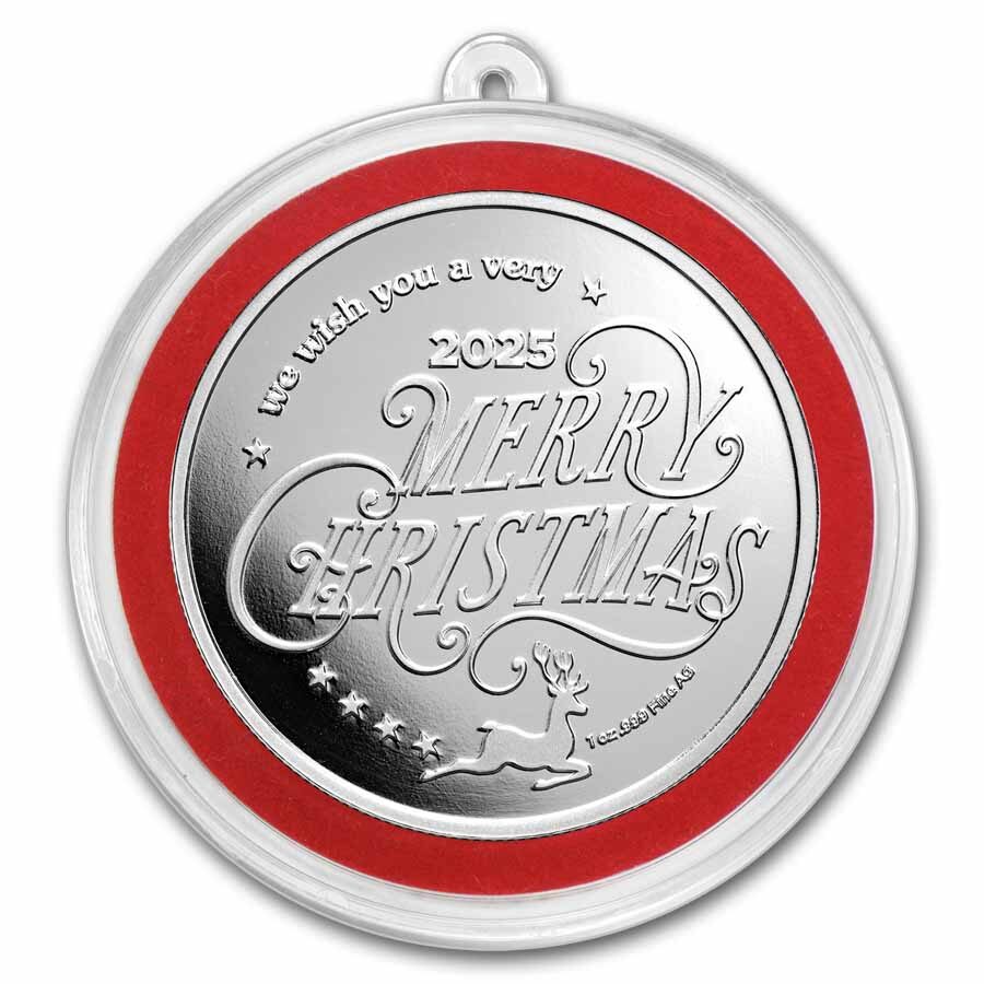 2025 1 oz Silver Colorized Round - Rosy Red Merry Christmas