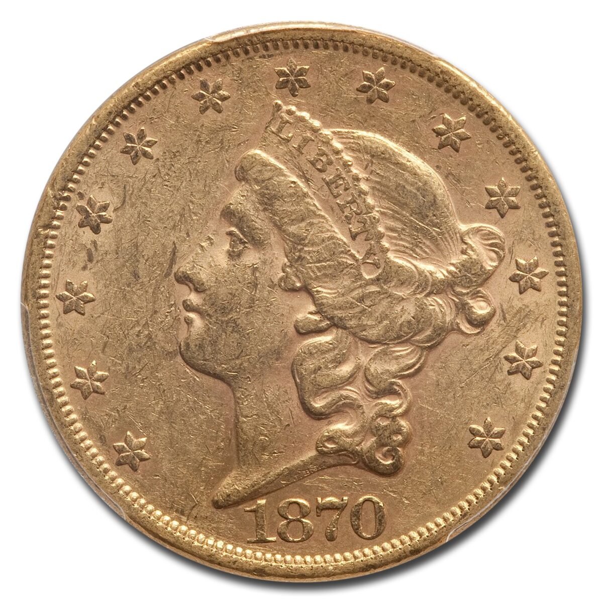 1870 $20 Liberty Gold Double Eagle AU-58 PCGS