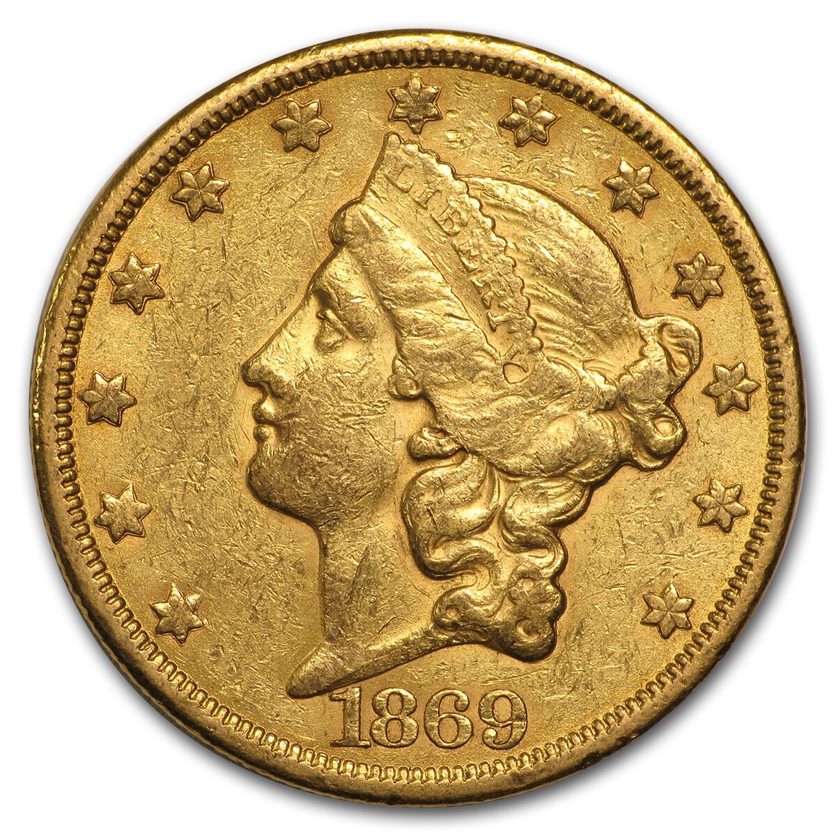 1869-S $20 Liberty Gold Double Eagle AU