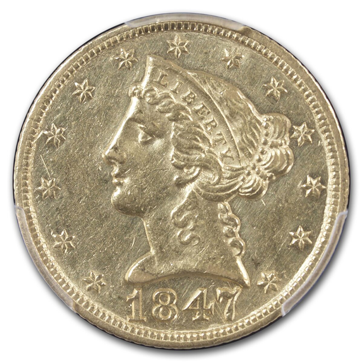 1847 $5 Liberty Gold Half Eagle AU-55 PCGS