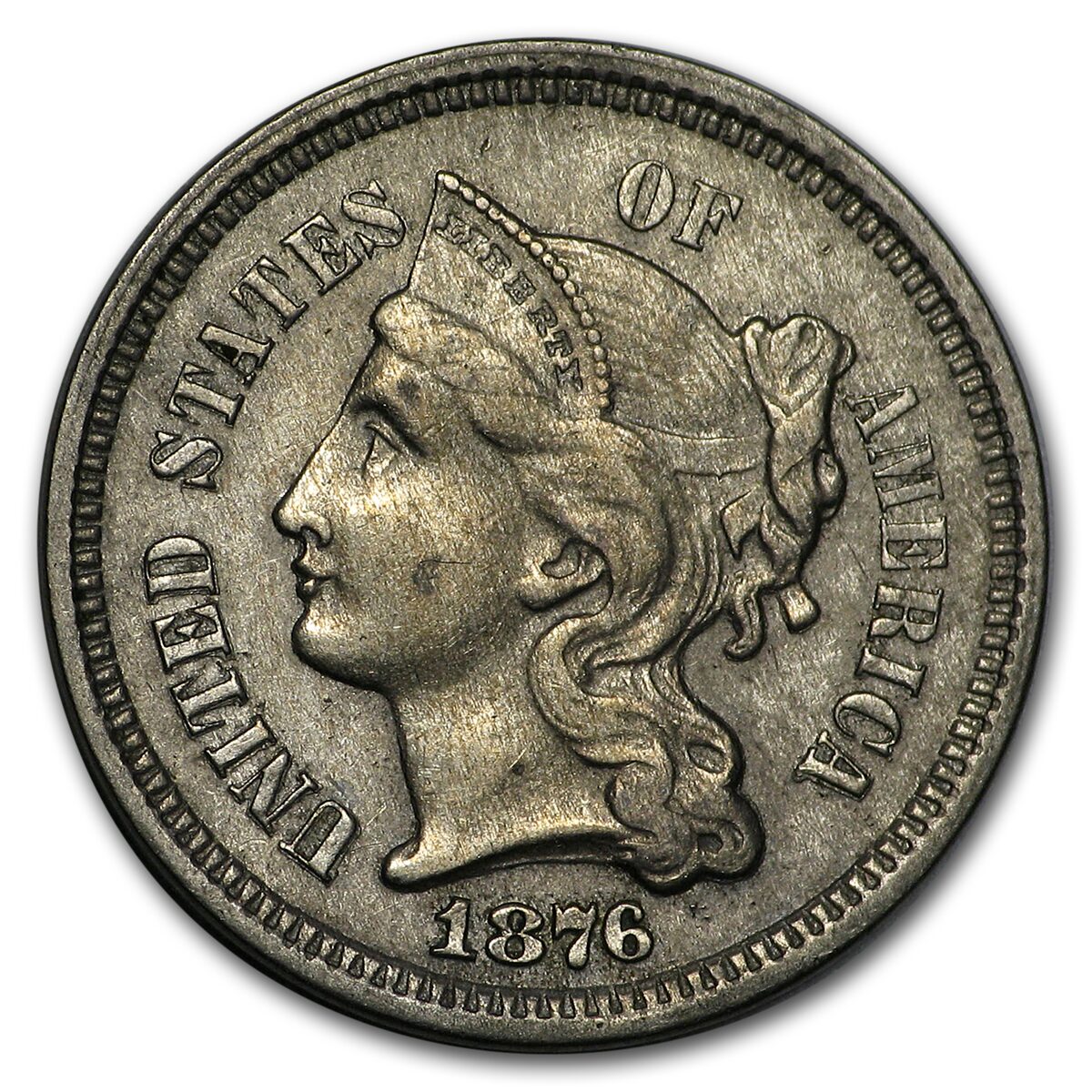 1876 3 Cent Nickel AU