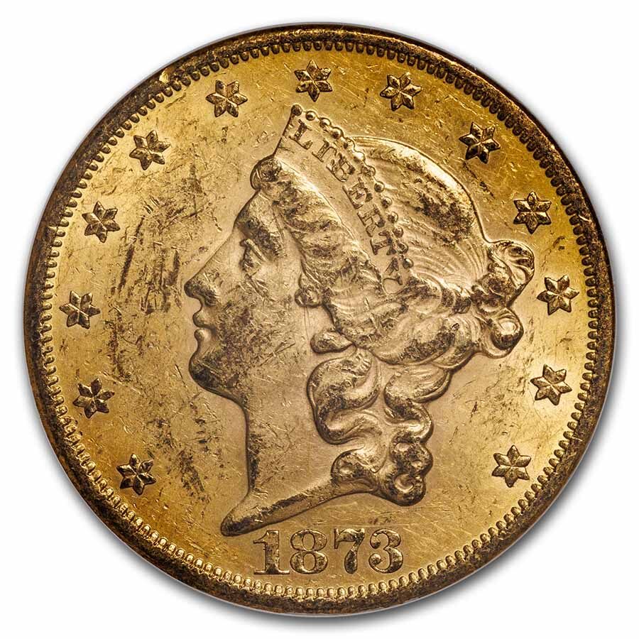 1873 $20 Liberty Gold Double Eagle Closed 3 AU-58 NGC CAC