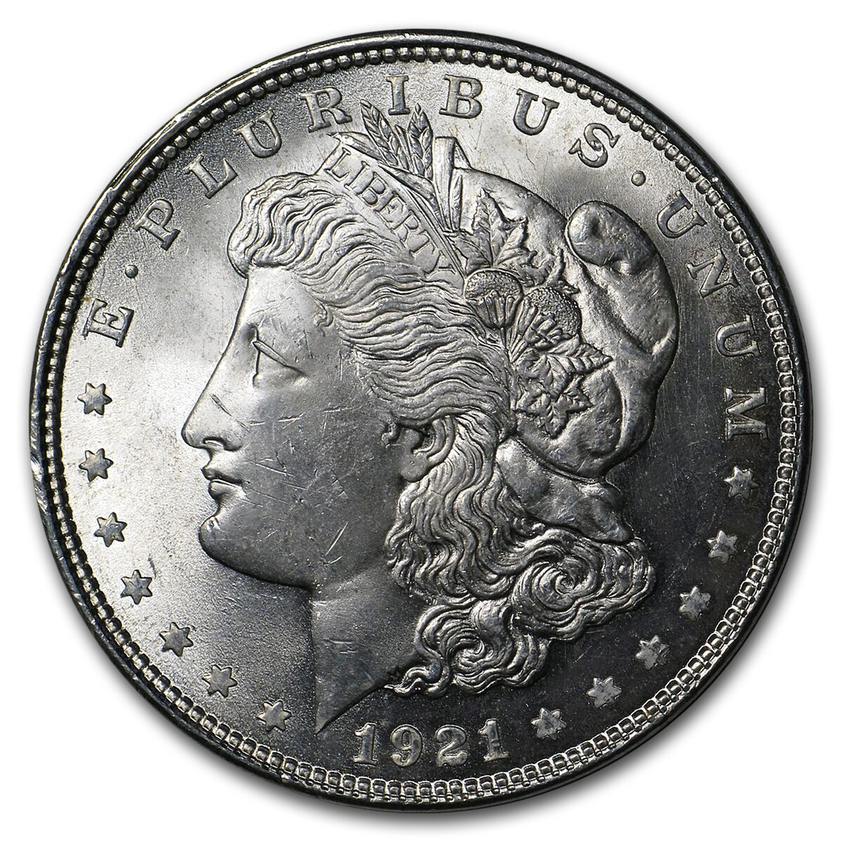 1921 Morgan Silver Dollar BU- w/Happy Holidays Card