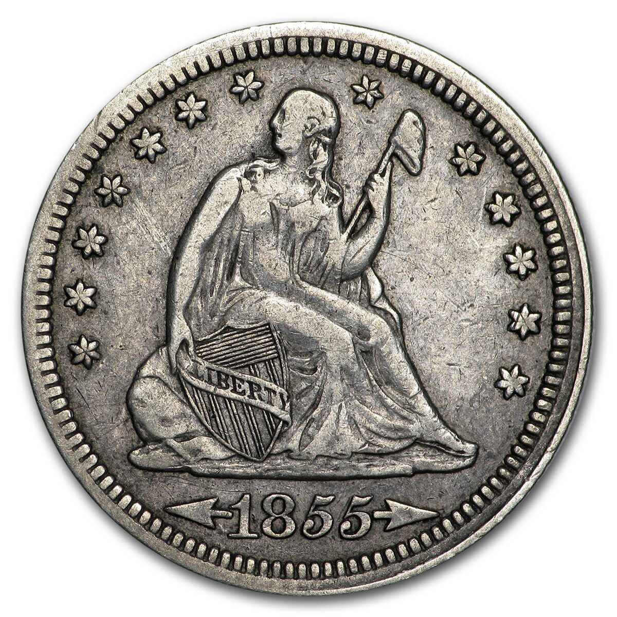 1855 Liberty Seated Quarter VF