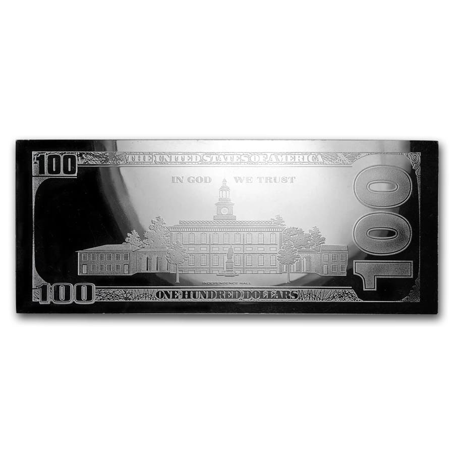 4 oz Silver Colorized Bar - $100 Bill (w/Box & COA)