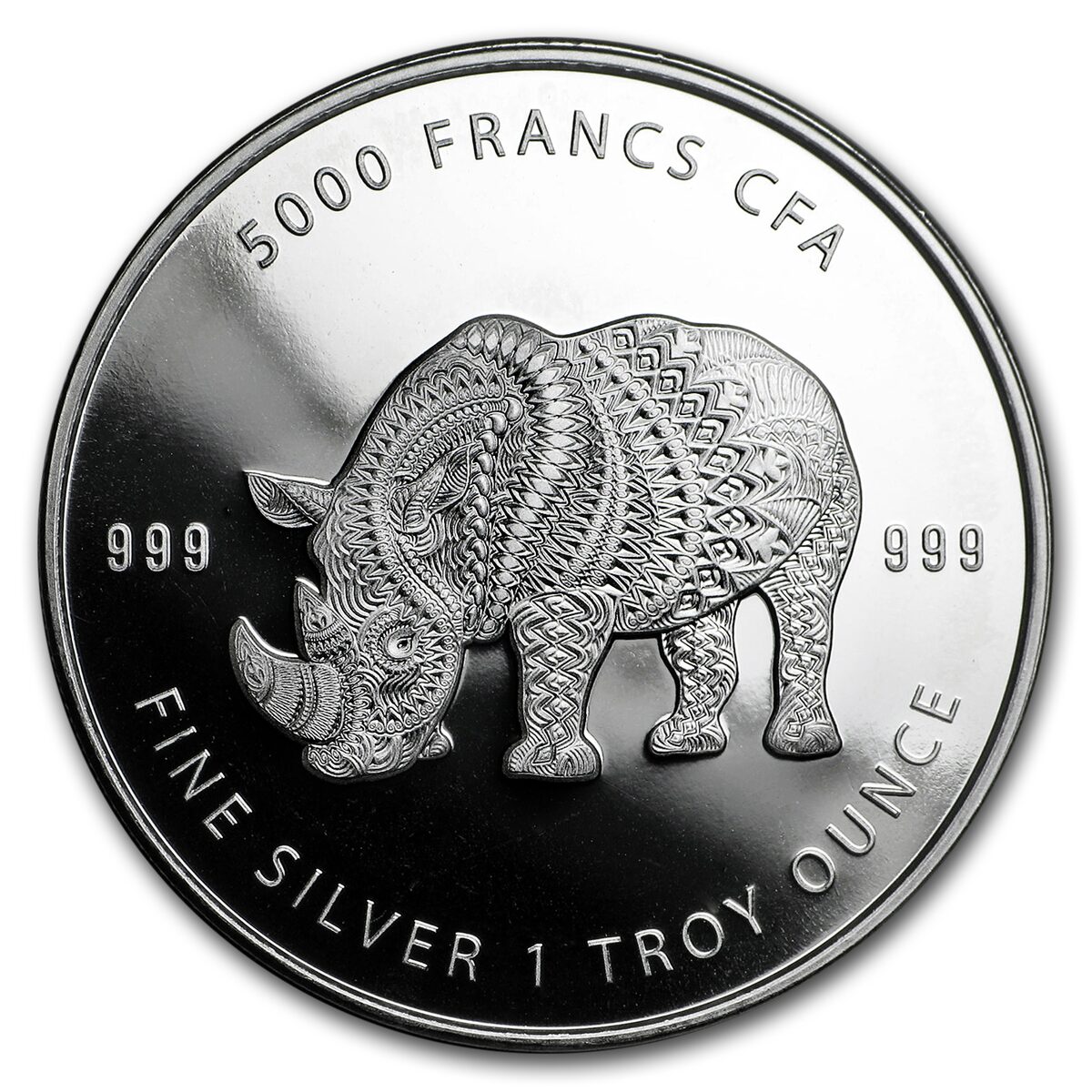 2018 Chad 1 oz Silver Mandala Rhino (MintDirect® Premier Single)