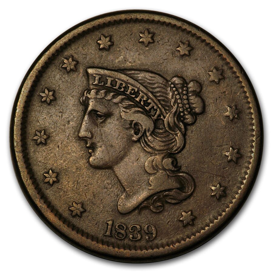 1839 Large Cent Petite Head VF