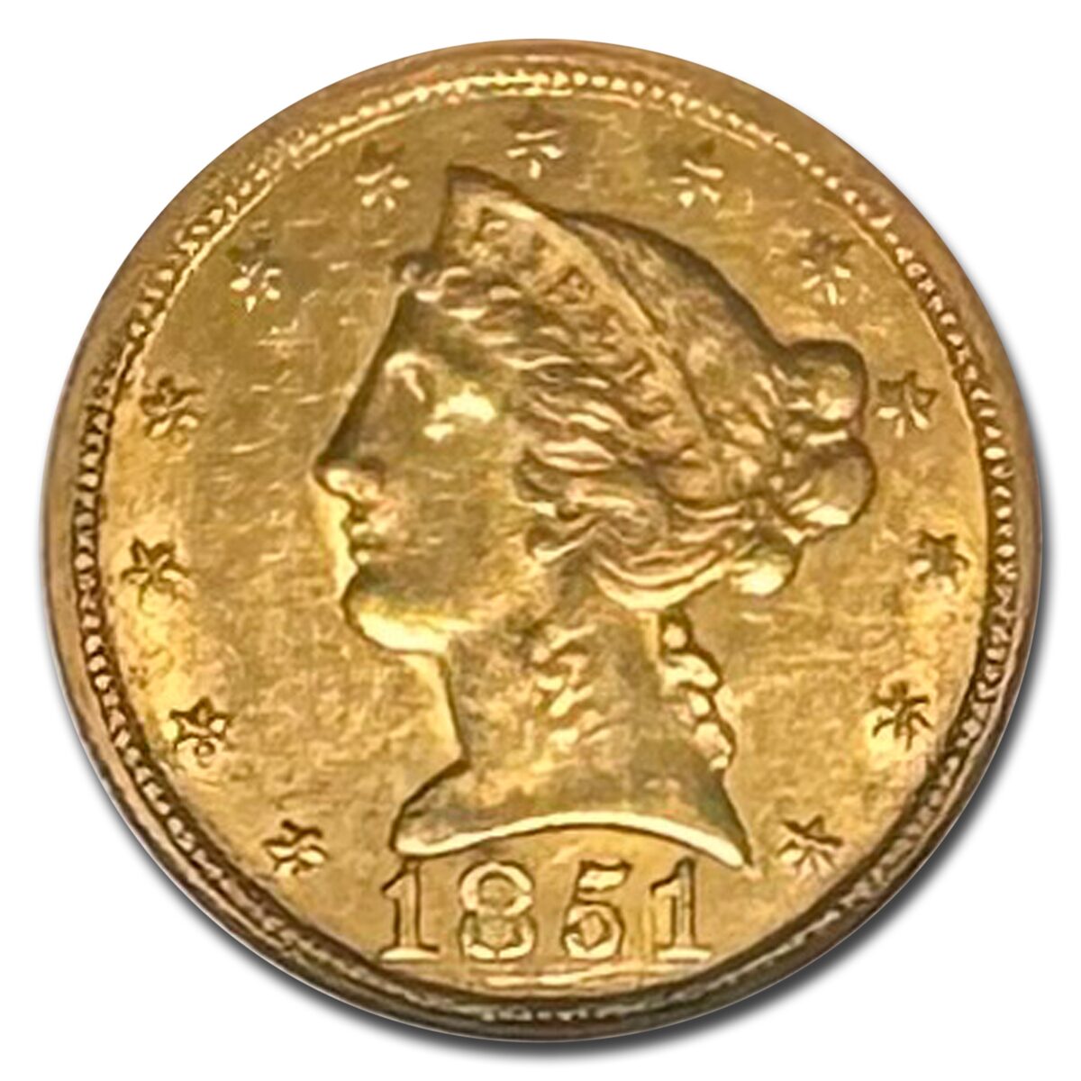 1851 $5 Liberty Gold Half Eagle AU-58 NGC