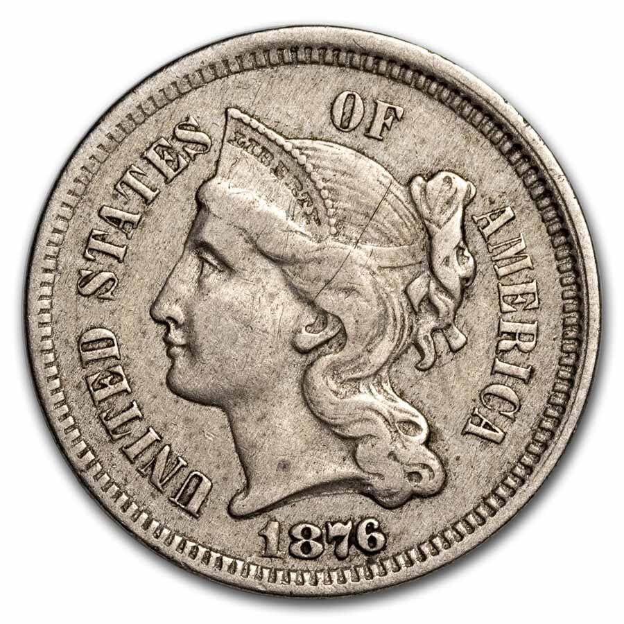 1876 3 Cent Nickel XF