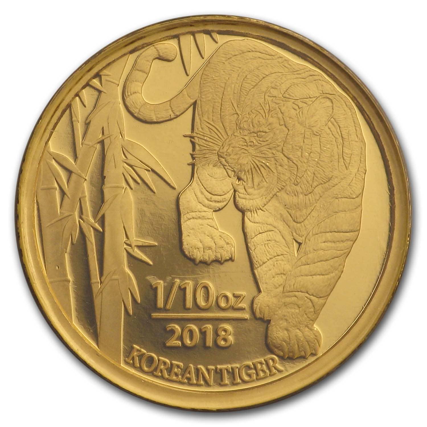 2018 South Korea 1/10 oz Gold Tiger BU (in Assay card)
