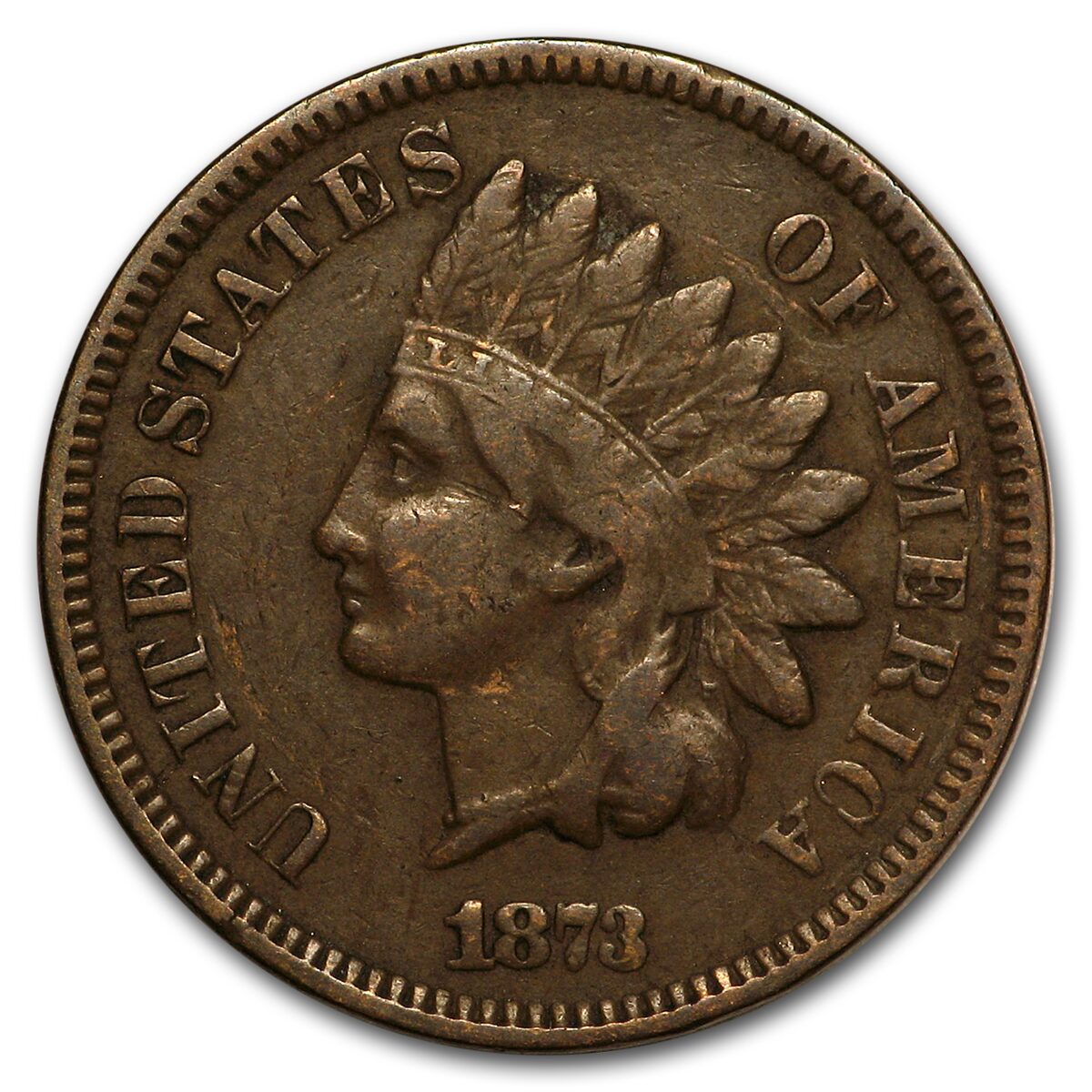 1873 Indian Head Cent Closed 3 VF