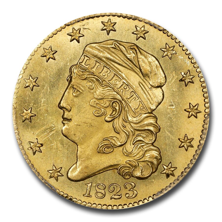 1823 $5 Capped Bust Gold Half Eagle MS-64 PCGS