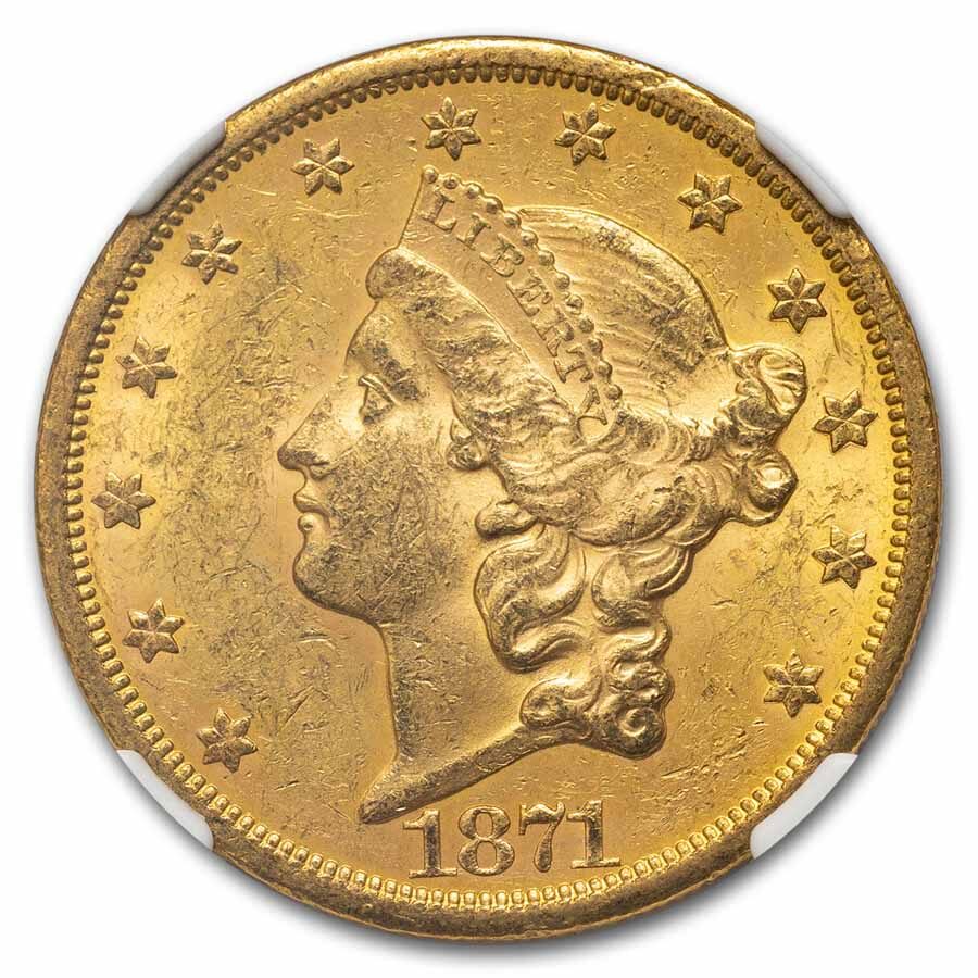 1871-S $20 Liberty Gold Double Eagle MS-60 NGC