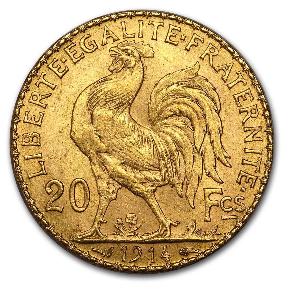 1914 France Gold 20 Francs Rooster BU