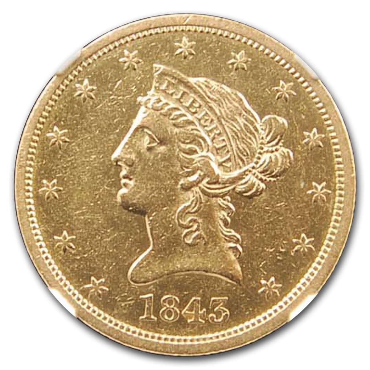 1843-O $10 Liberty Gold Eagle AU-55 NGC
