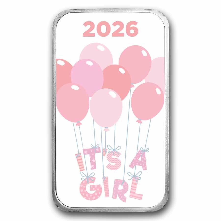 2026 1 oz Silver Colorized Bar - APMEX (It's A Girl, Balloons)