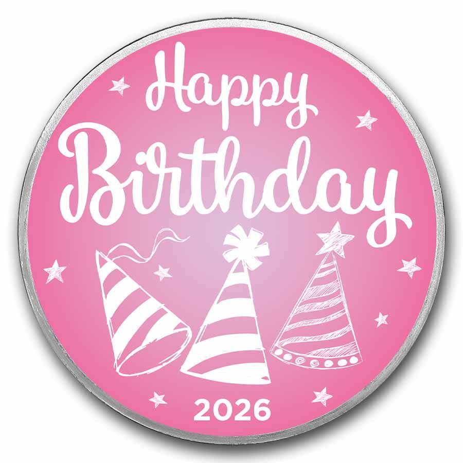 2026 1 oz Silver Colorized Round - APMEX (Happy Birthday Pink)