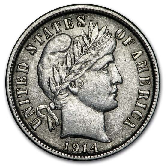 1914 Barber Dime AU