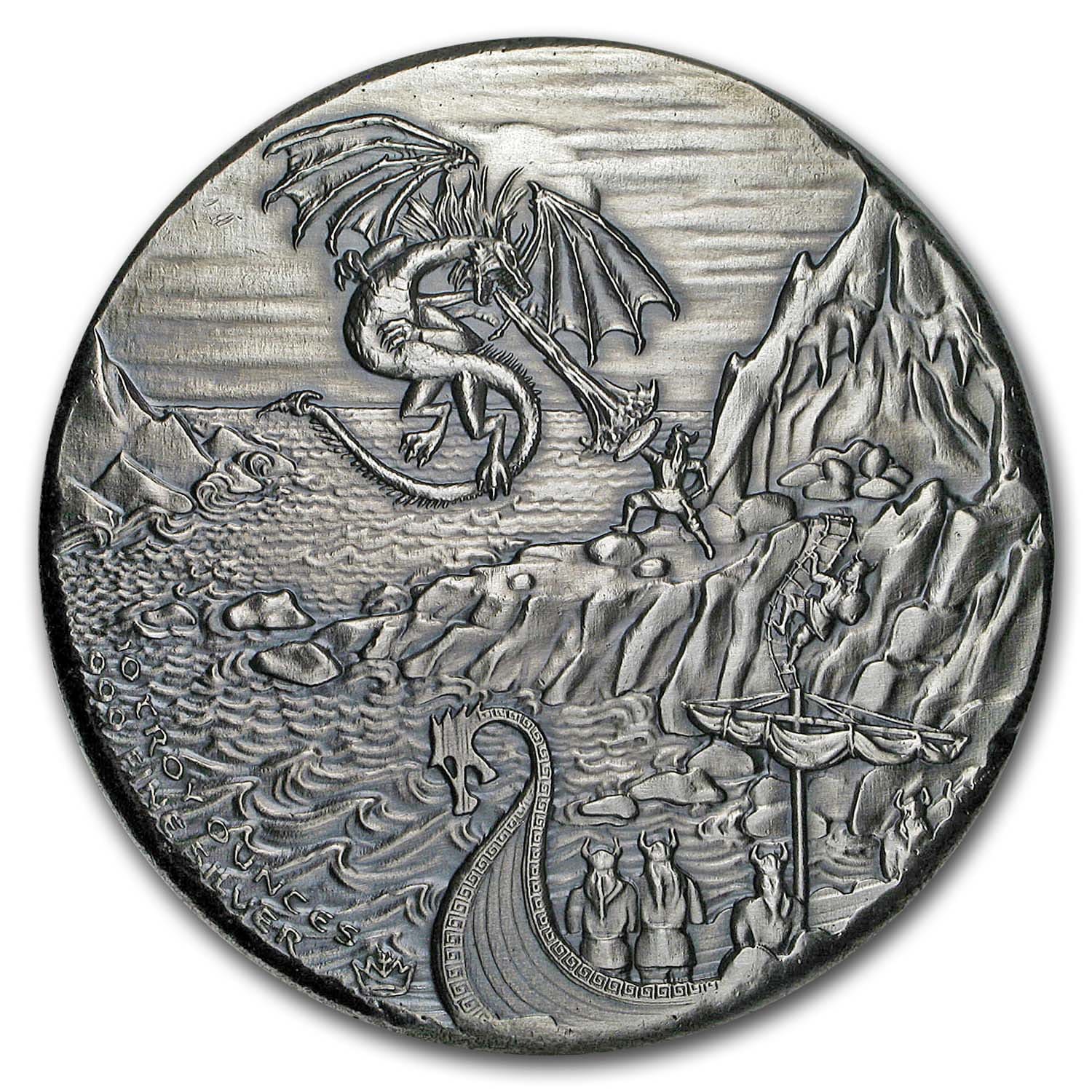 10 oz Silver Ultra High Relief Round - Dragon vs Vikings (w/Box)