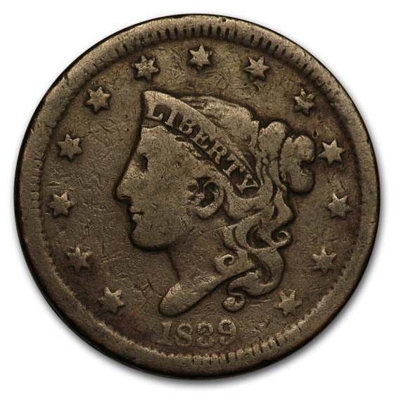 1839 Large Cent Head of 1838 VG