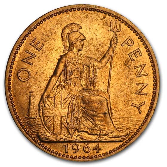 1953-1967 Great Britain Large Penny Elizabeth II BU