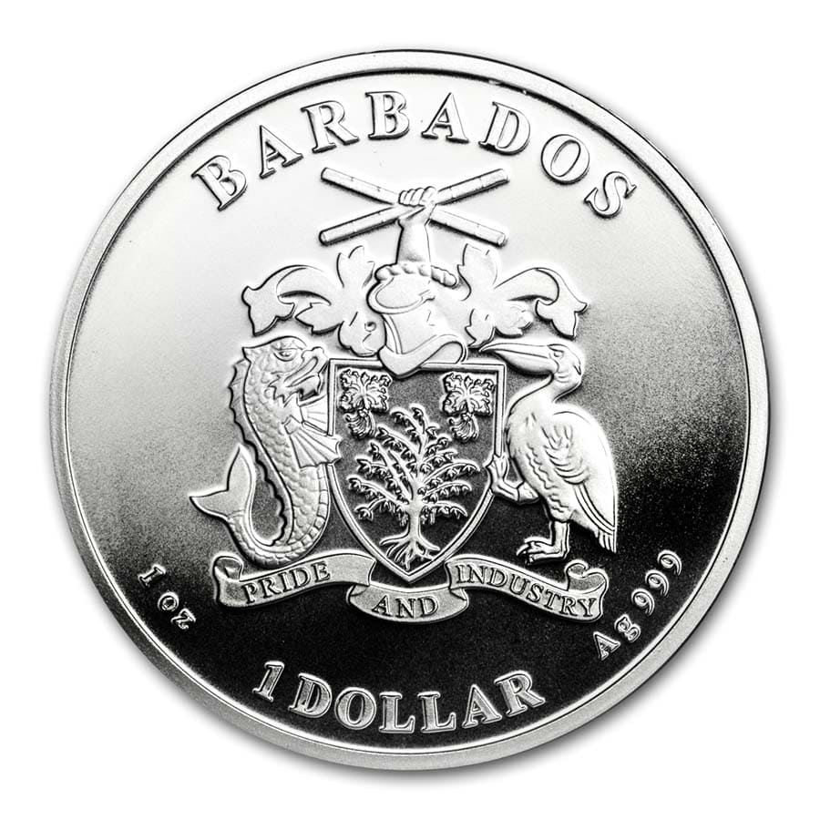 2019 Barbados 1 oz Silver Caribbean Seahorse BU