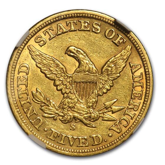 1857-S $5 Liberty Gold Half Eagle AU-55 NGC