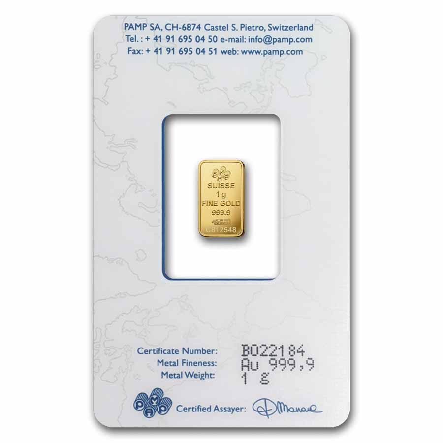 1 gram Gold Bar - PAMP Suisse Lady Fortuna (Vintage, In Assay)